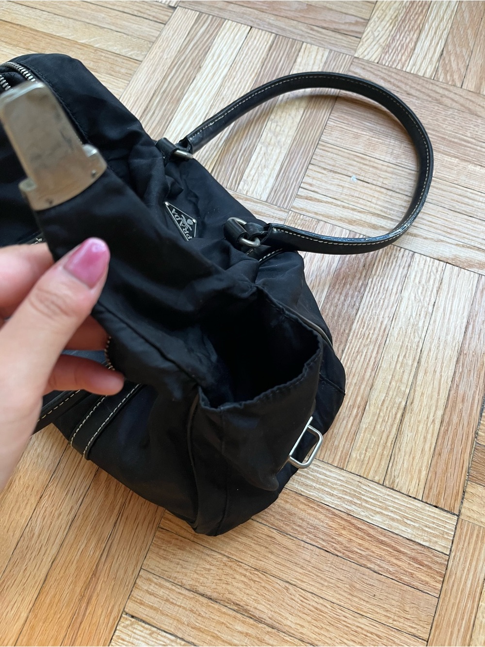 Vintage Prada Black Nylon Leather Handle Shoulder Bag – As Is - Picture 14 of 14